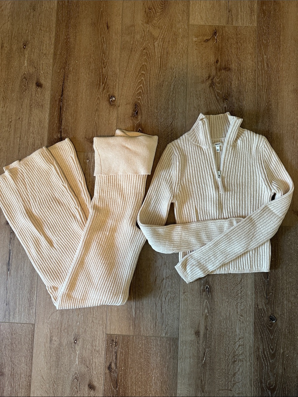 Aerie Cream Ribbed Knit Matching Lounge Set S/M NWOT